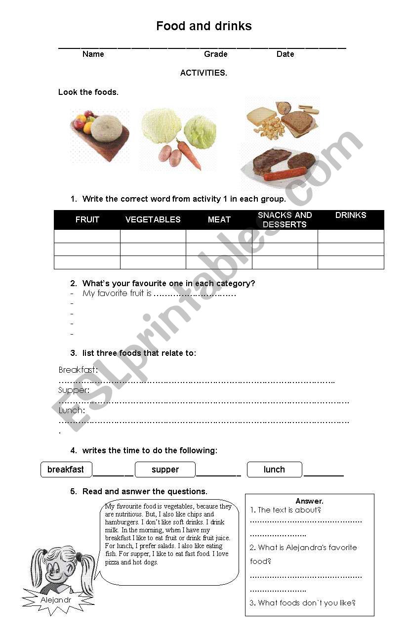 foods worksheet