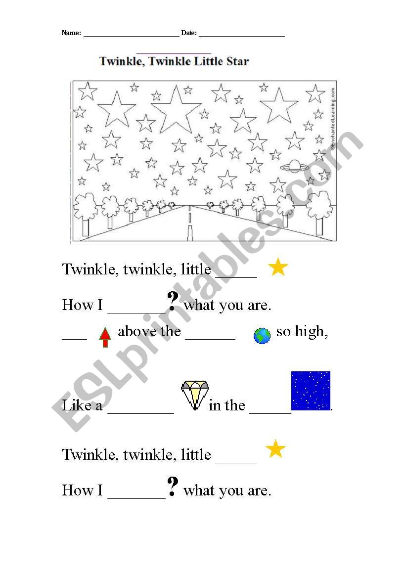 twinkle, twinkle, little star worksheet