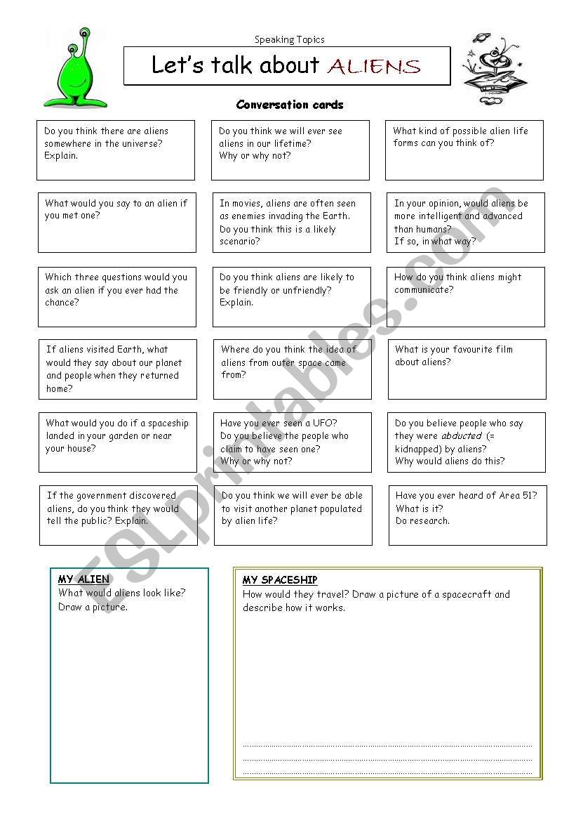 LetÂ´s talk about ALIENS worksheet
