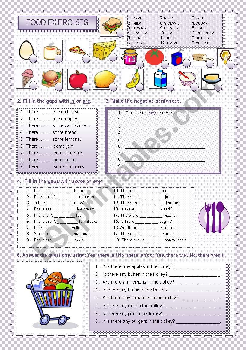 There is / There are + food worksheet