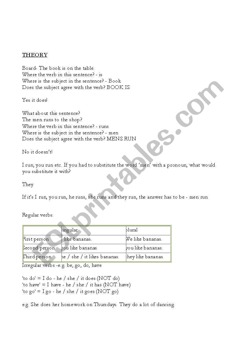 Subject Verb Agreement worksheet