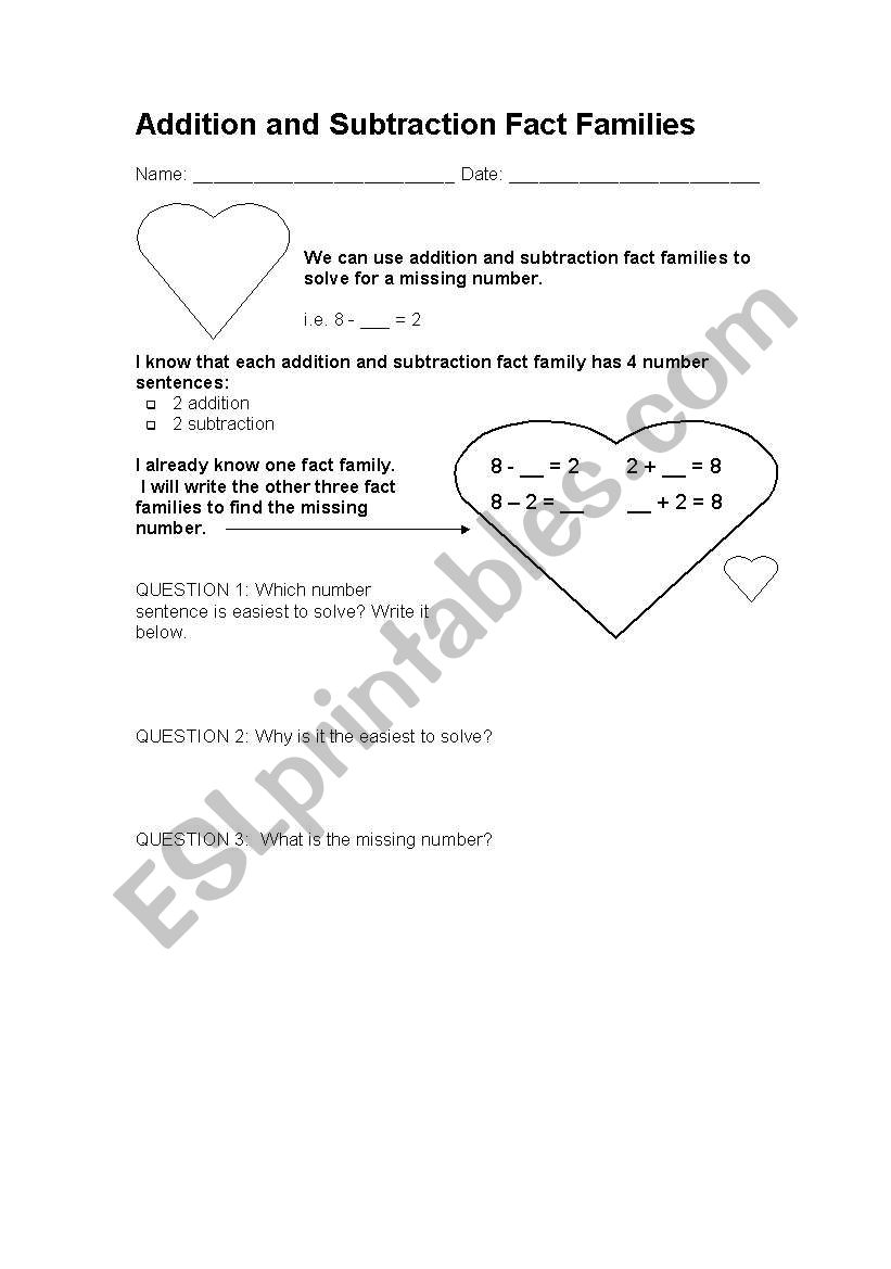 Math Fact Families worksheet