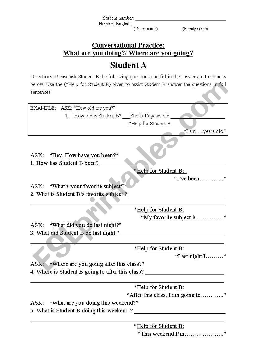 English Worksheets What Are You Doing Where Are You Going Lesson Plan
