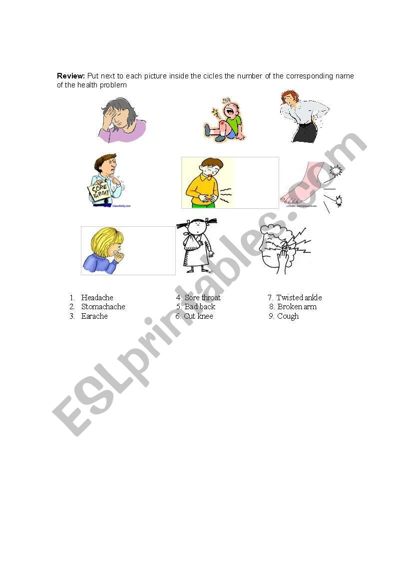 Health problems worksheet