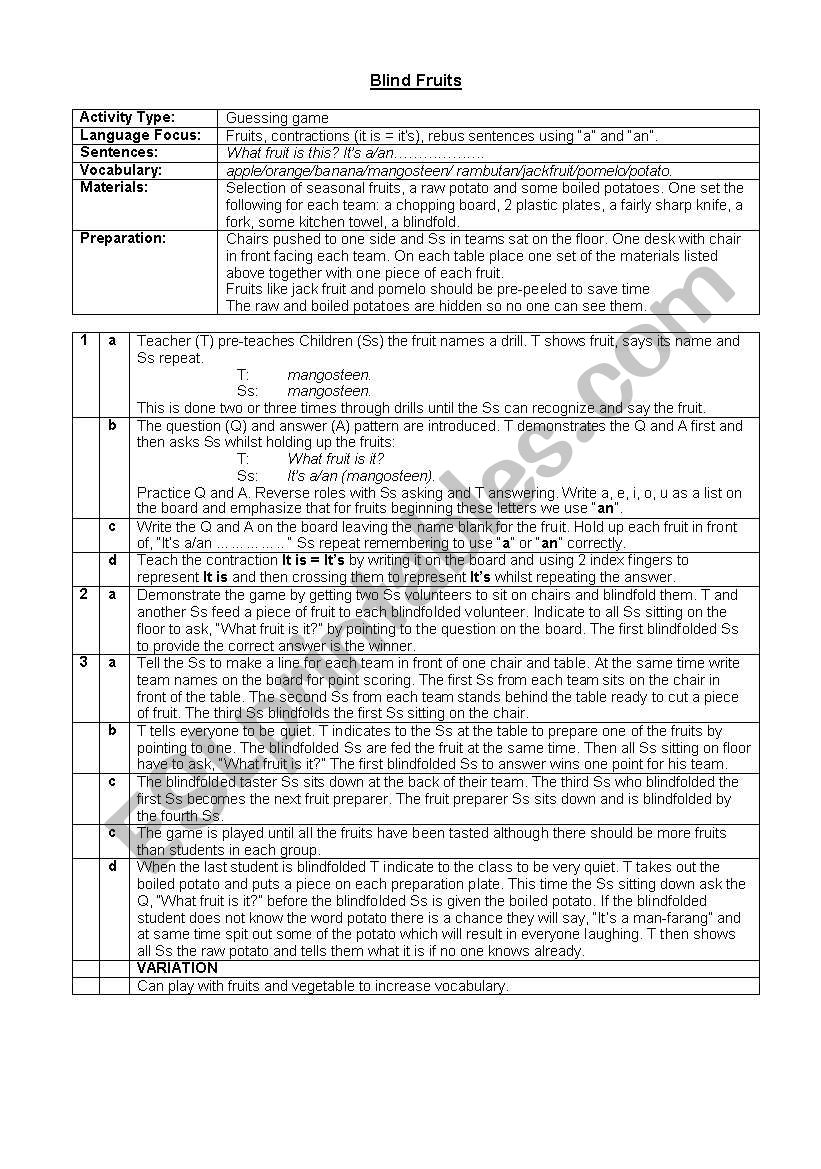 Blind Fruits Gme worksheet