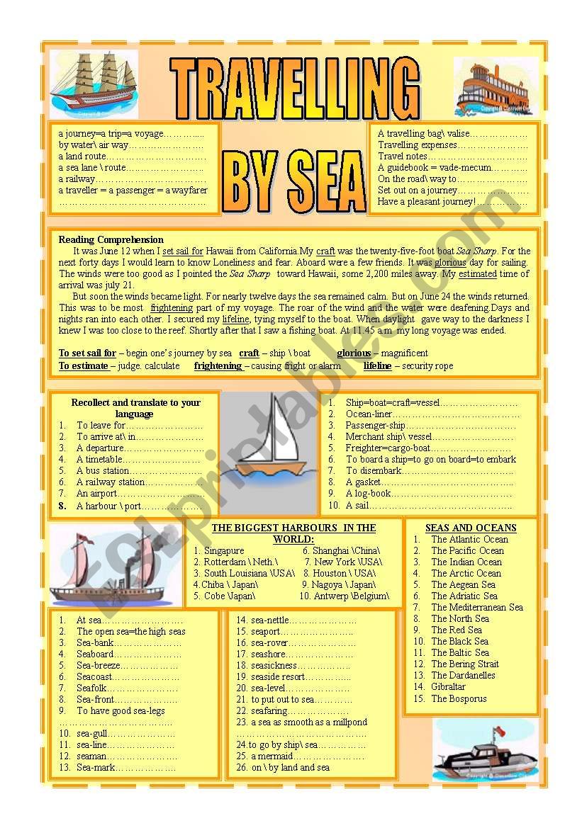 TRAVELLING BY SEA - TOPICAL VOCABULARY and info