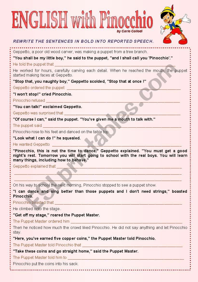 ENGLISH with Pinocchio worksheet