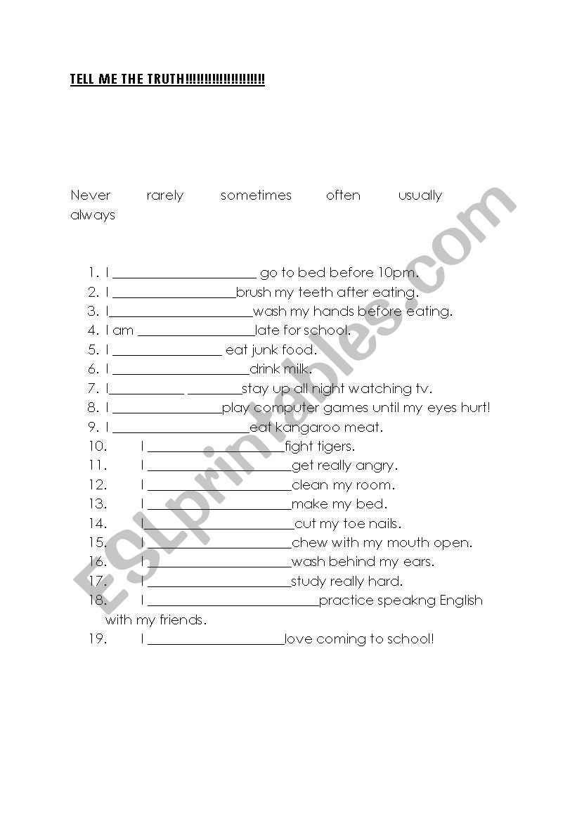 Tell me the truth!  worksheet