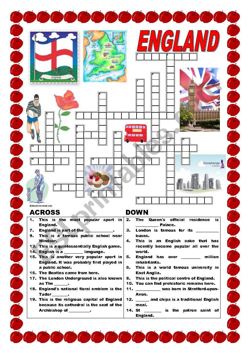 England - crossword worksheet