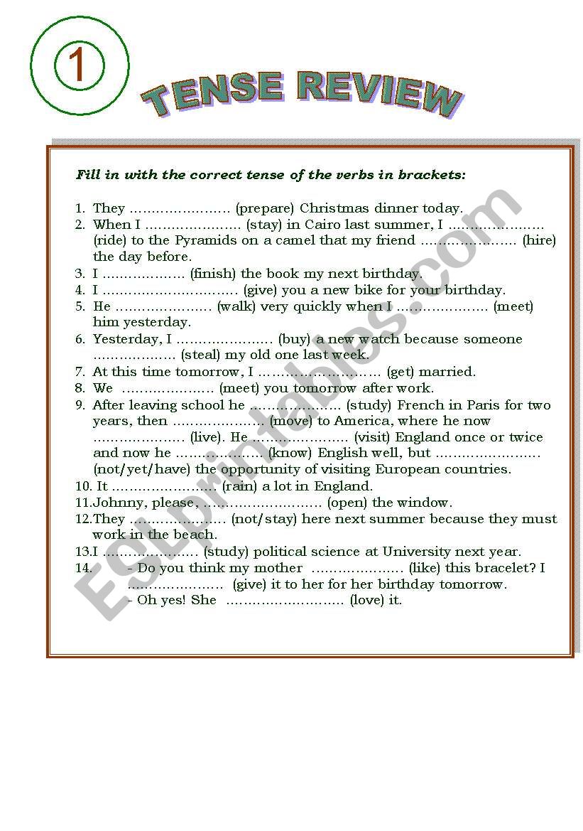 TENSE REVIEW  worksheet