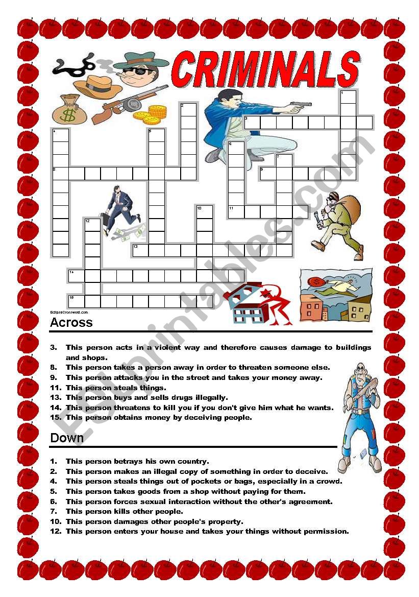 Criminals - crossword worksheet