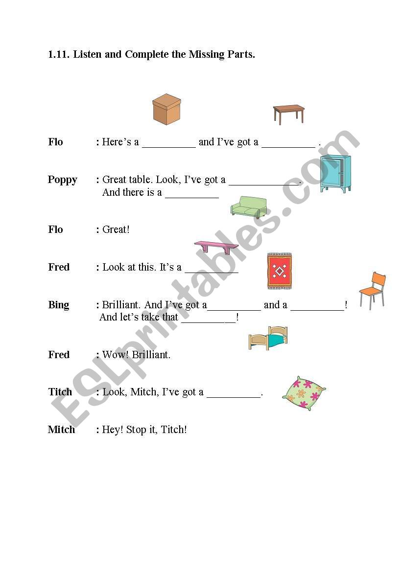 furniture worksheet