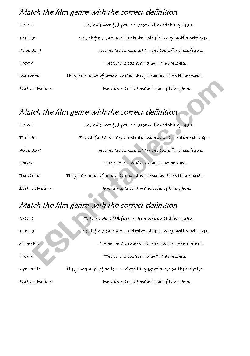 Film Genres worksheet