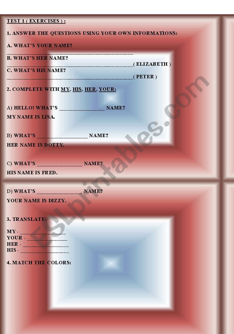 ENGLISH TEST FOR KIDS worksheet
