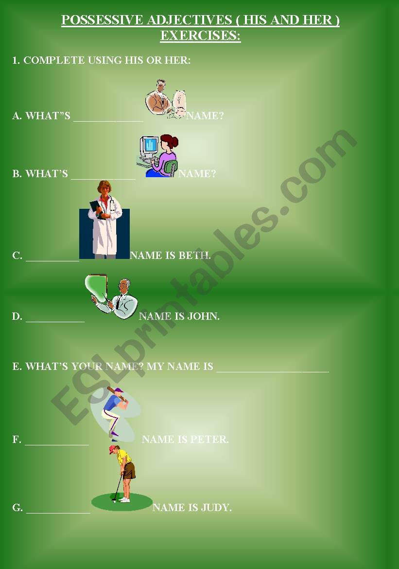 POSSESSIVE ADJECTIVES worksheet