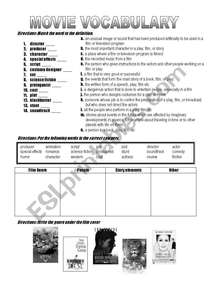 movie vocabulary worksheet
