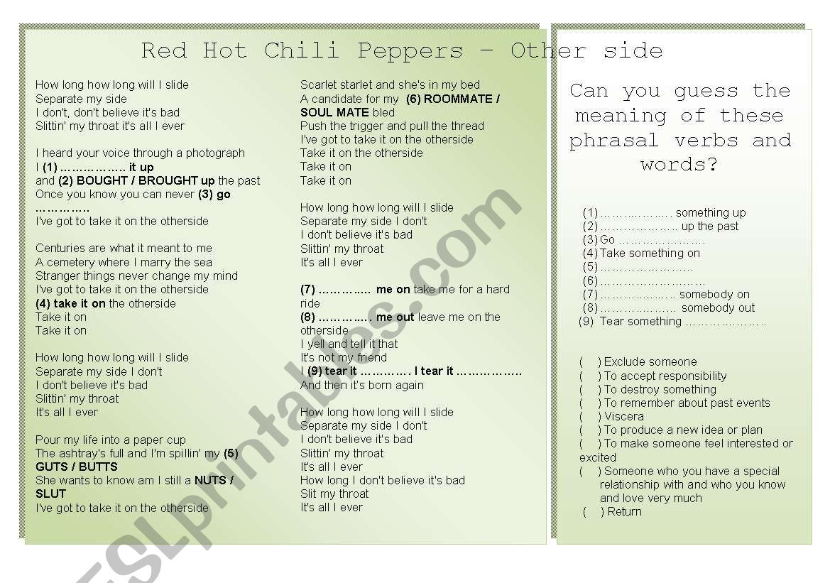 Red Hot Chili Peppers - Otherside - Phrasal Verbs
