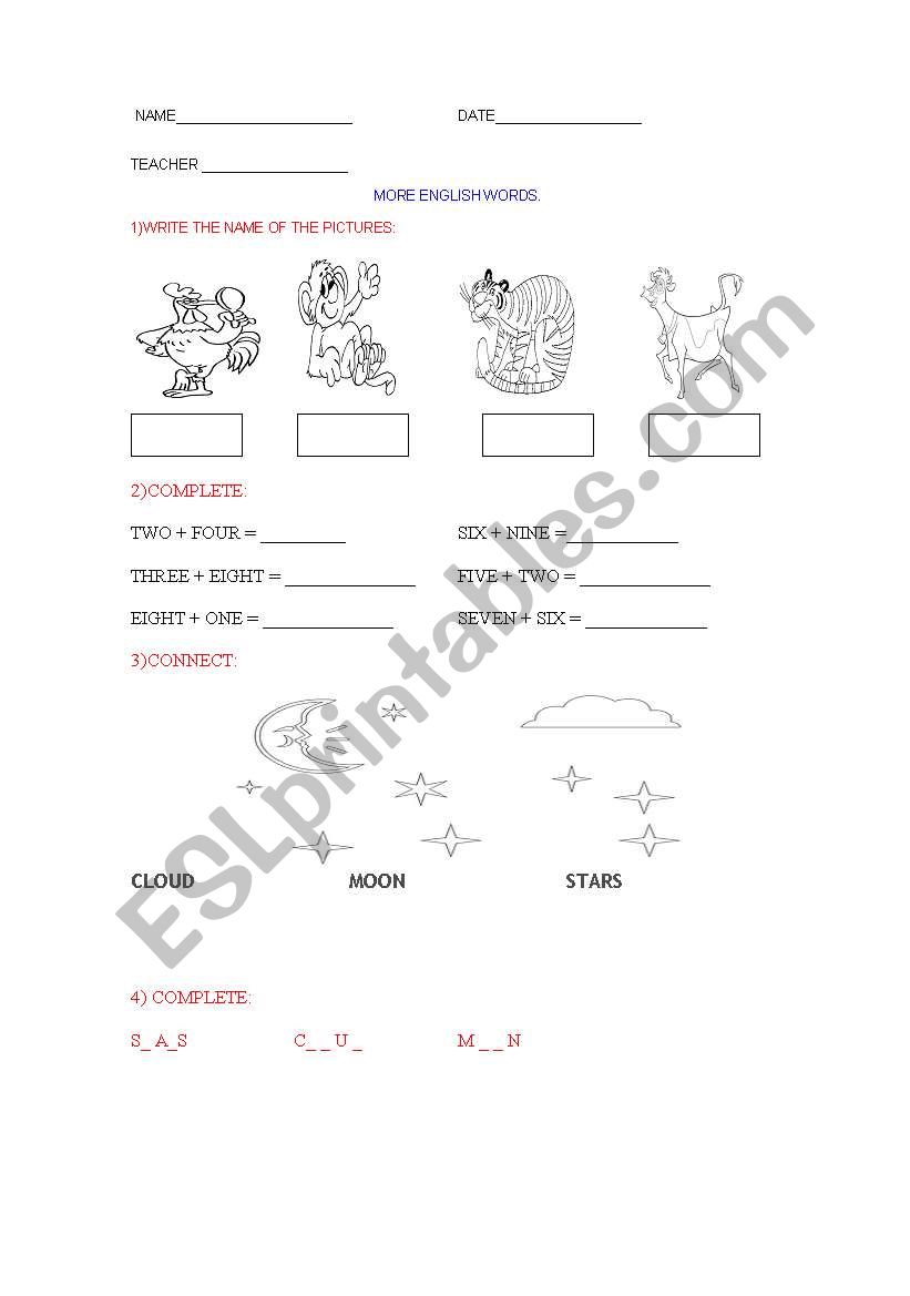 Activities worksheet