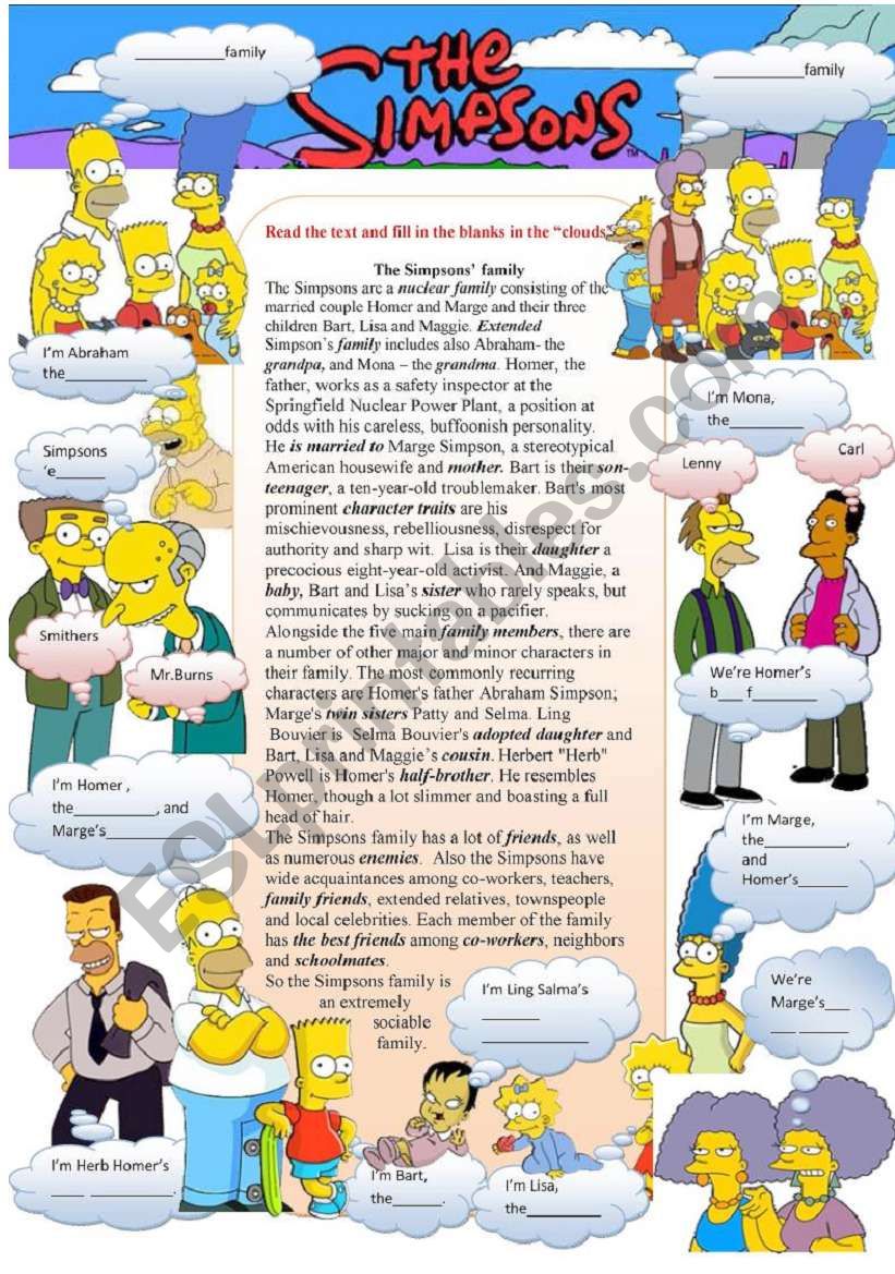 The Simpsons family worksheet