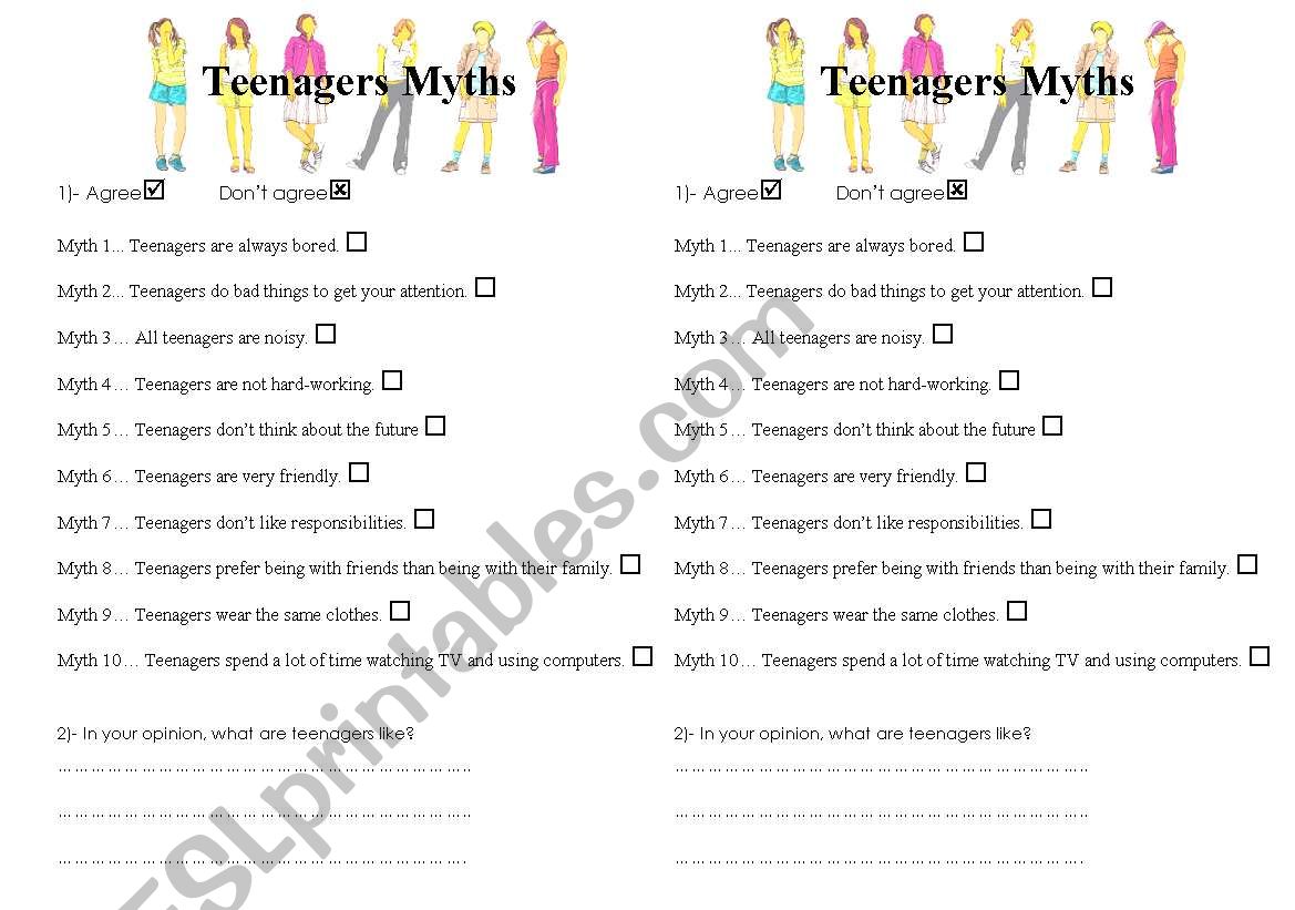 Teenagers Myths worksheet