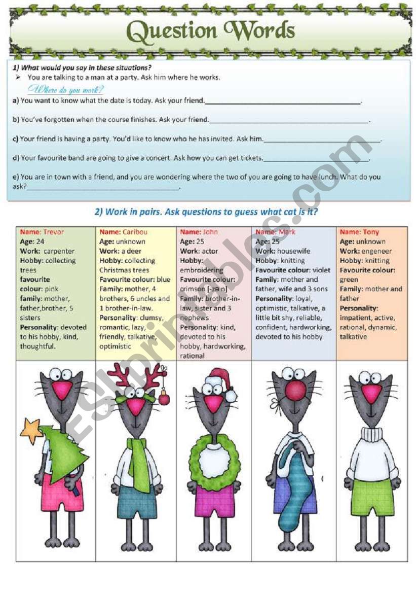 Question words worksheet