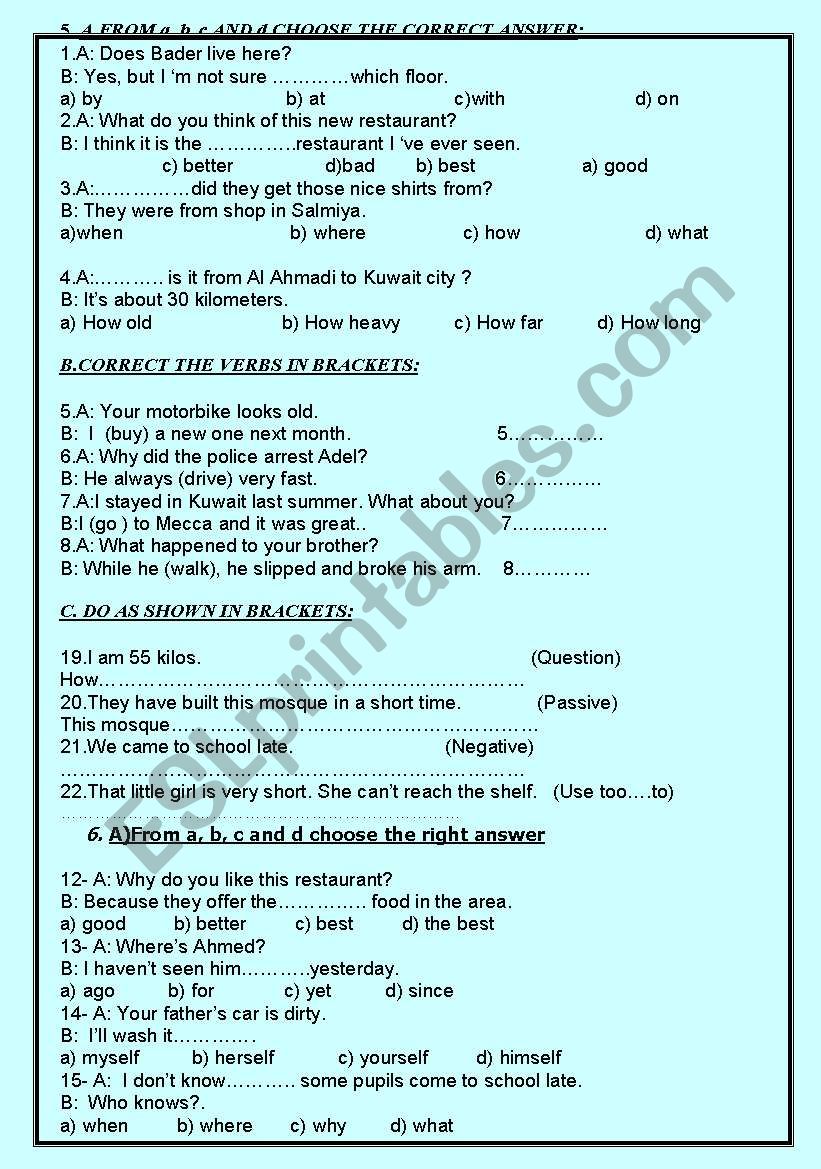 varied exercises worksheet