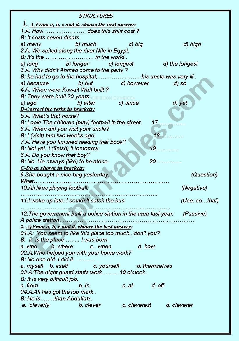 varied exercises worksheet