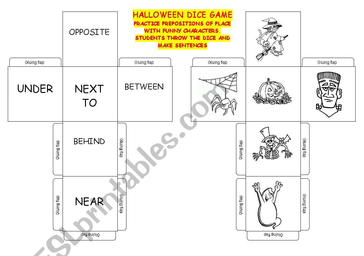 HALLOWEEN PREPOSITIONS GAME worksheet