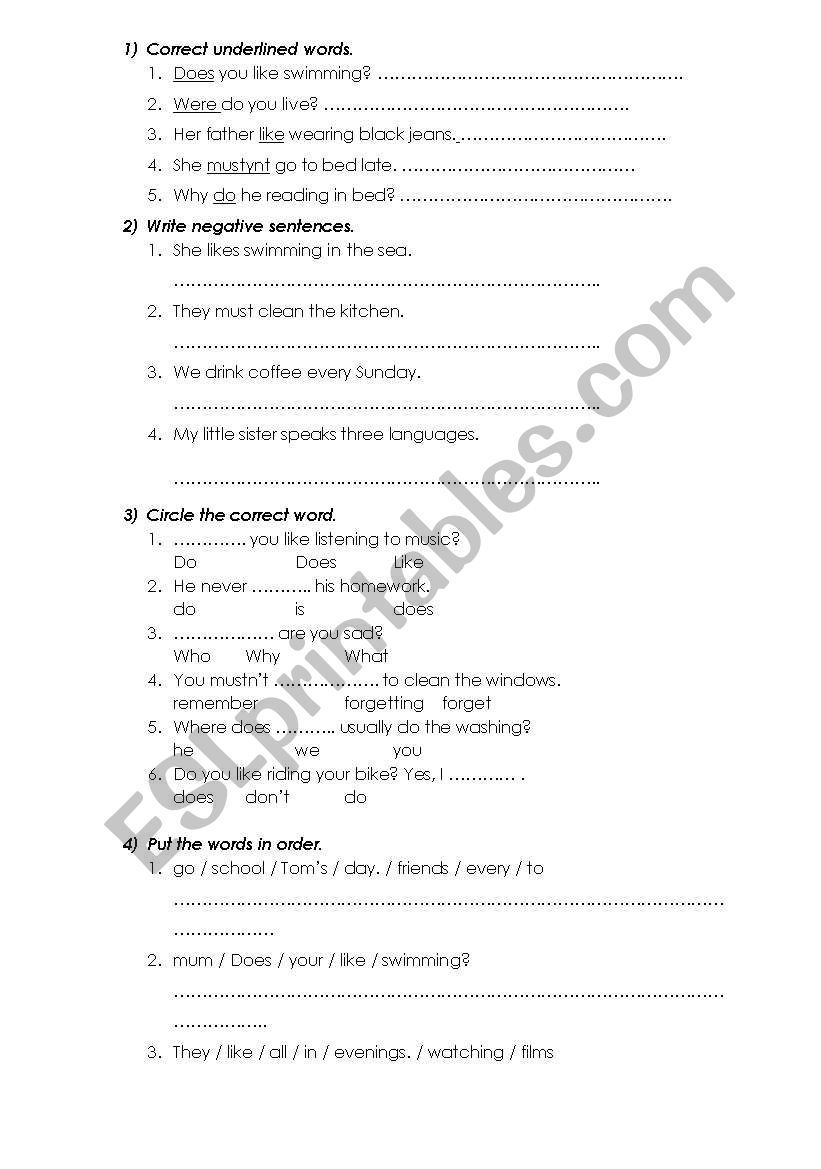 Present Simple test worksheet