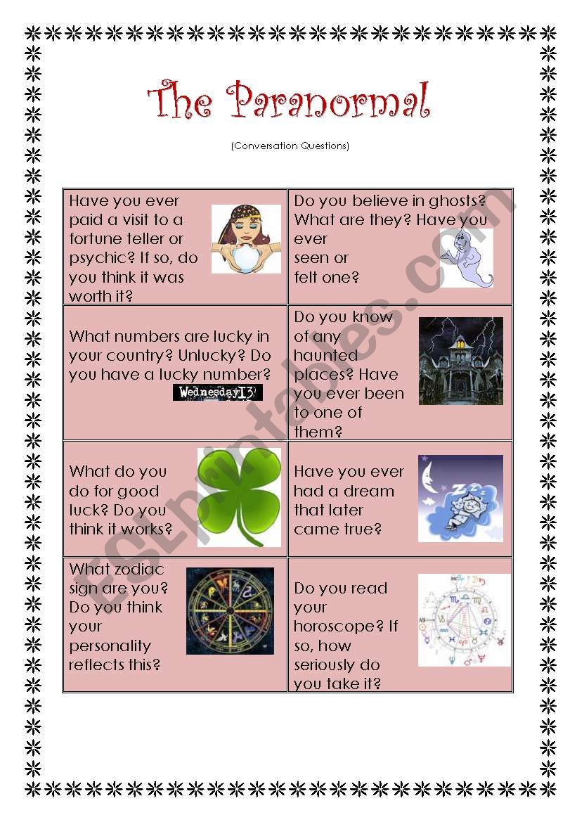 The Paranormal - Conversation Cards (2 pages!!)