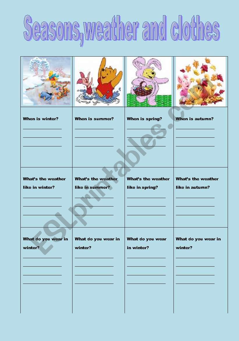 seasons,weathe and clothes worksheet
