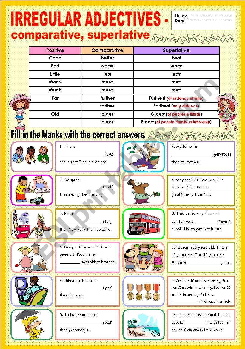 Irregular adjectives - comparative, superlative