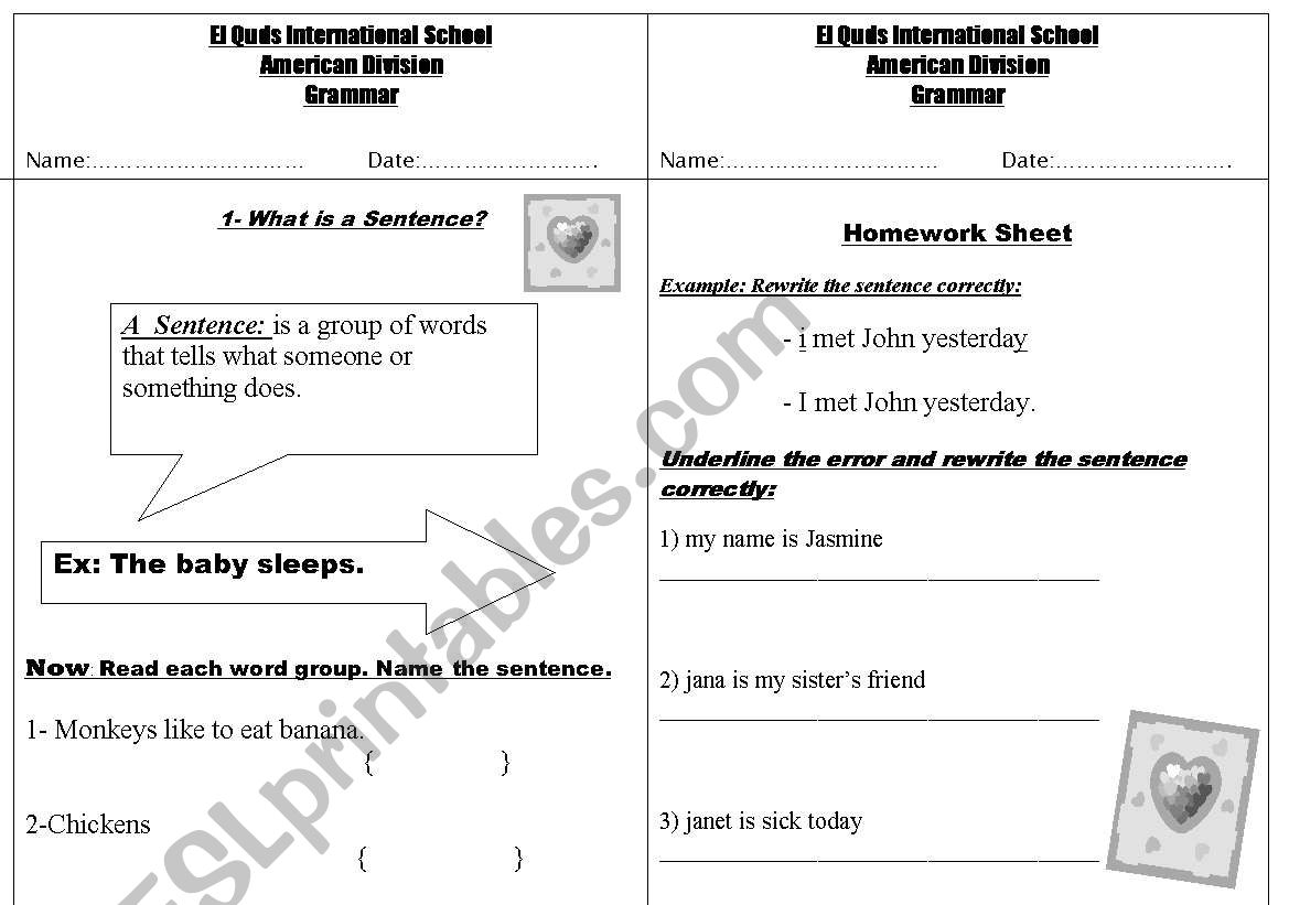 What is a Sentnece? worksheet