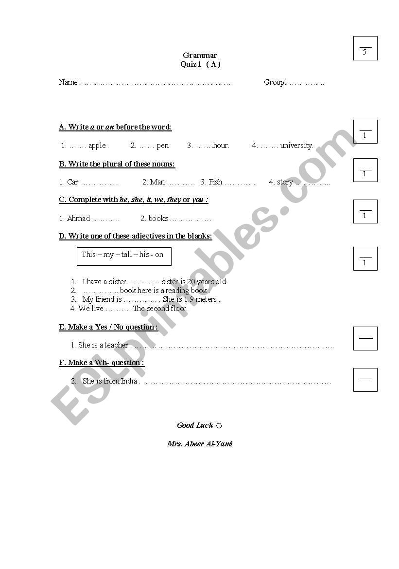 grammar quiz worksheet