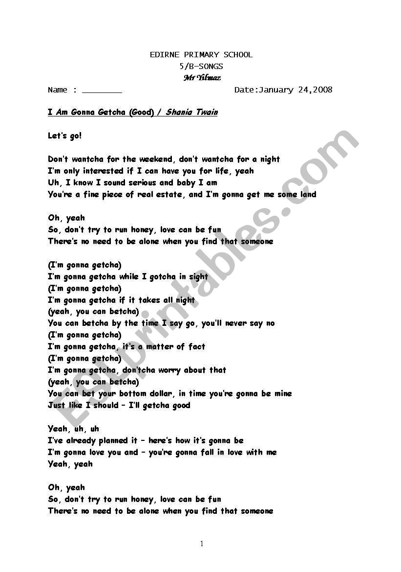 songs worksheet