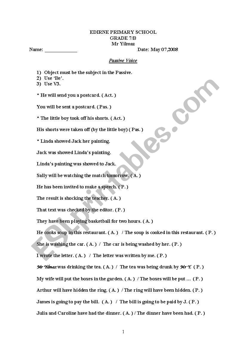 passive voices worksheet