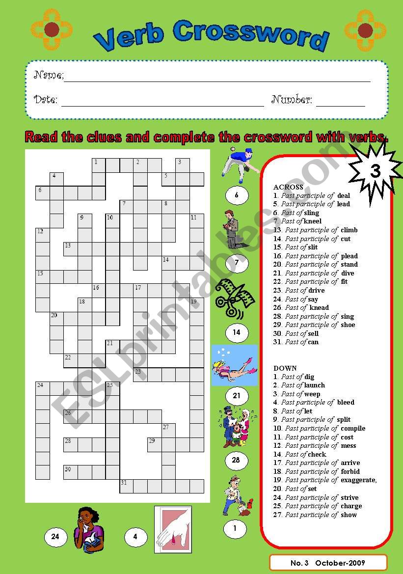 Verb crossword 3 worksheet