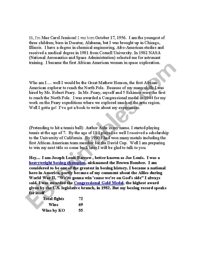 African American History Skit worksheet