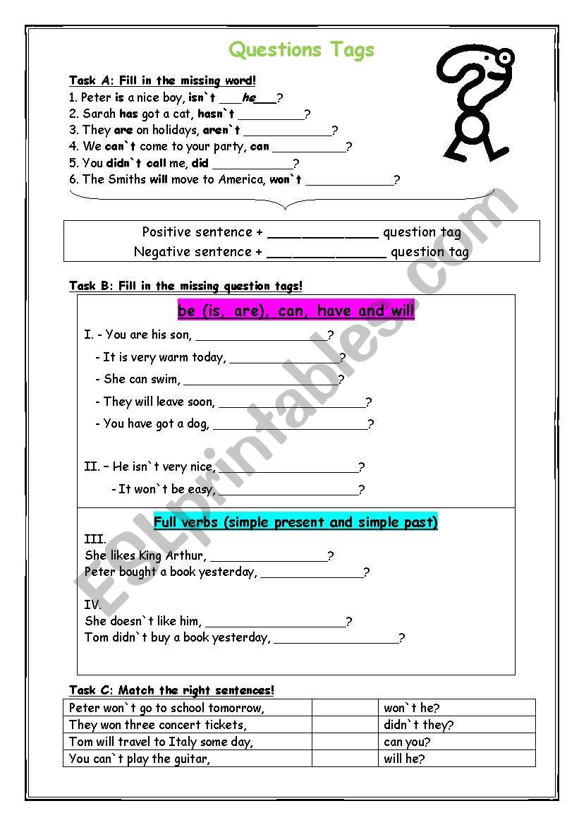 Questions tags worksheet