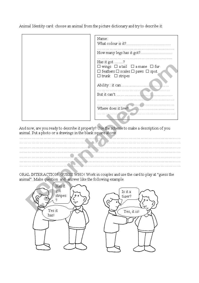 animal pictionary 2/2 worksheet