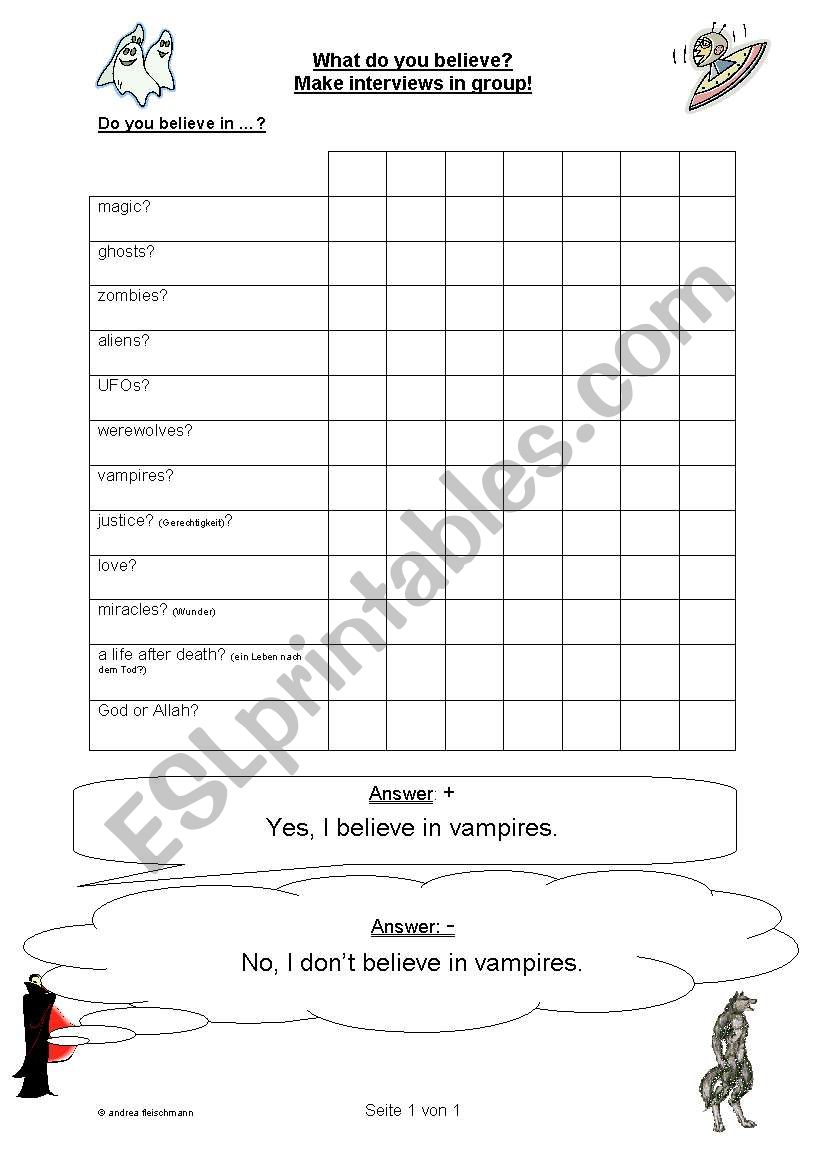 What do you believe? worksheet