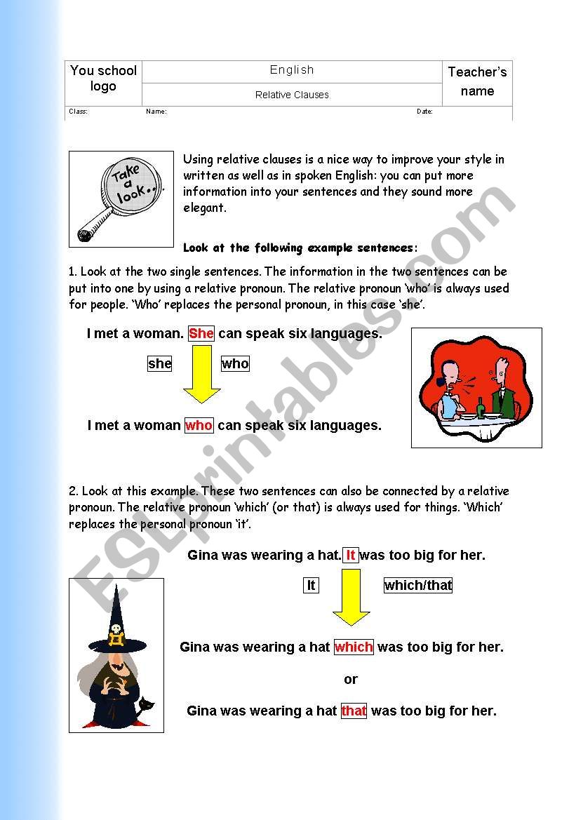Relative clauses 3 pages worksheet