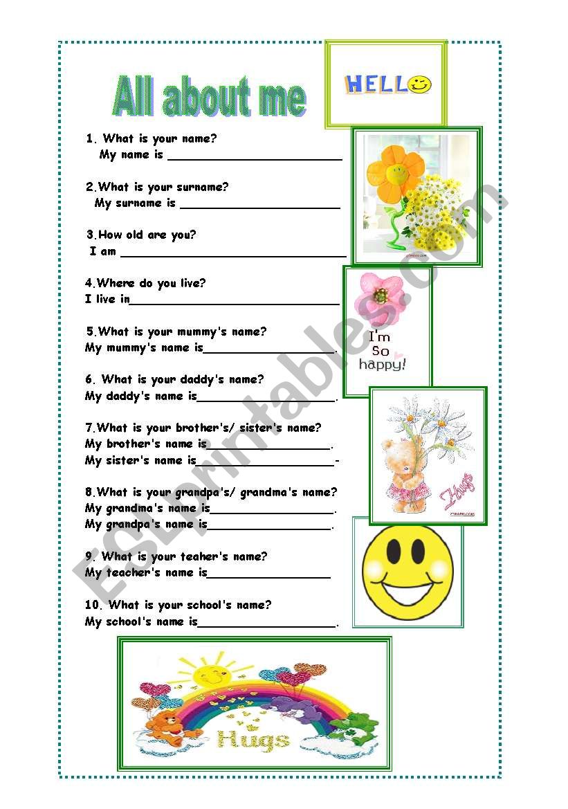 all about me worksheet