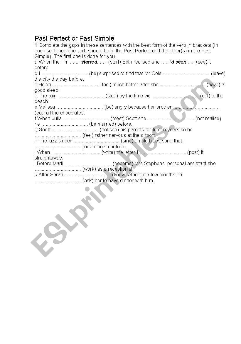 Past Perfect or Past Simple worksheet