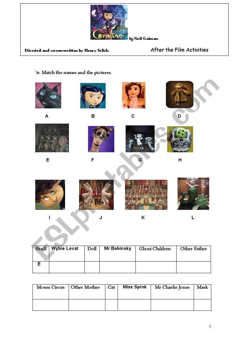 Coraline - activities worksheet