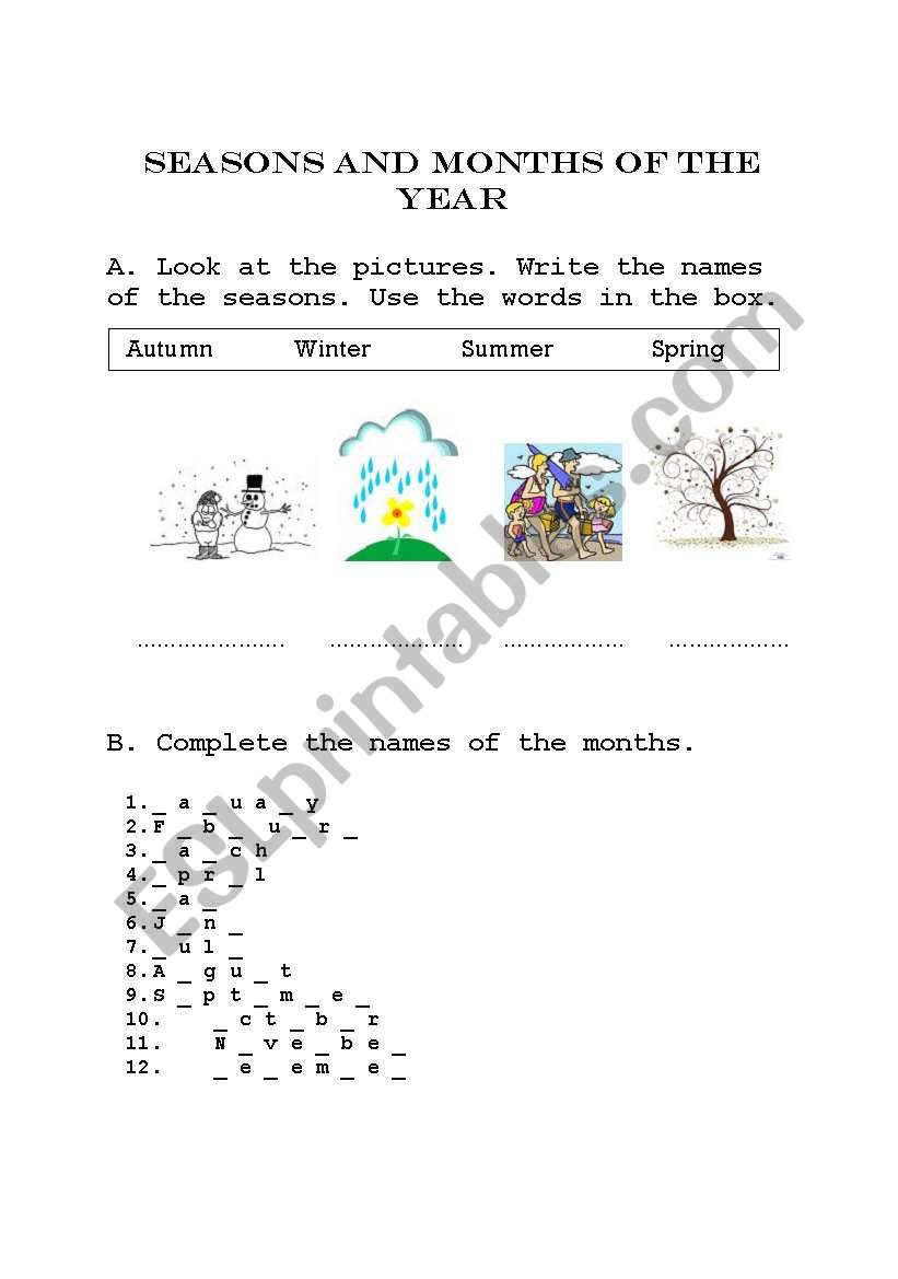 Seasons and months worksheet