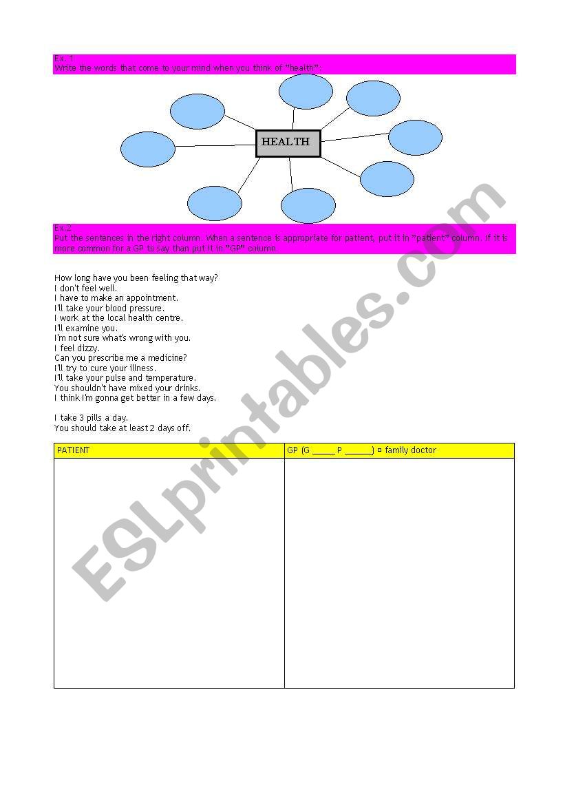 Health worksheet