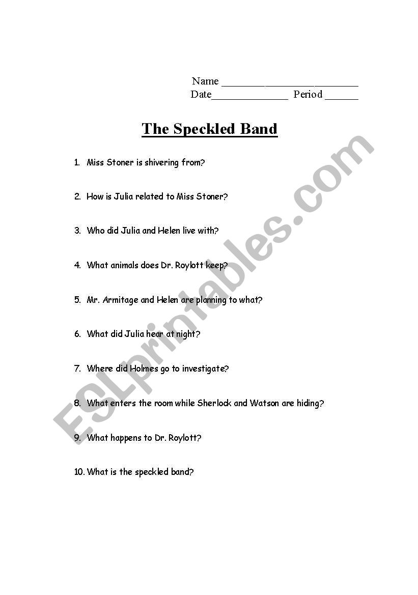 The Speckled Band worksheet