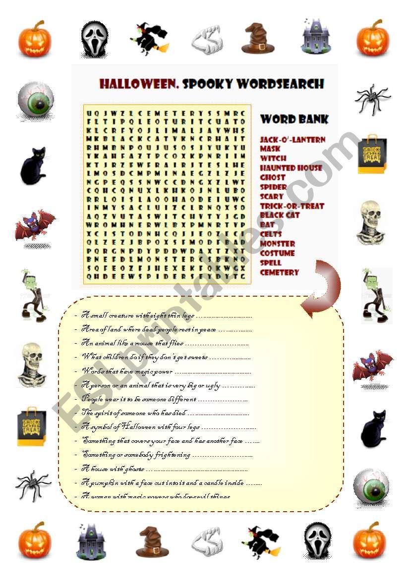 Ultimate set of Halloween activities: Spooky word search & scary definition exercise + 25 counters + 14 masks (Ultimate Halloween Game) 