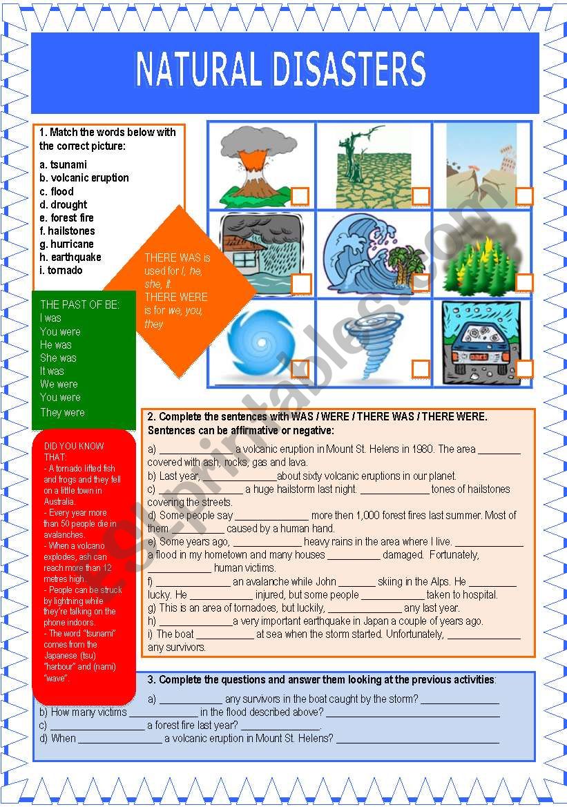 Natural disasters worksheet